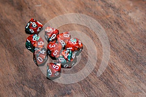 A set of polyhedral dice used for role playing games such as Dungeons Dragons