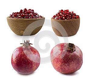 Set of pomegranates. Pomegranate isolated on white background. Sweet and juicy garnet with copy space for text. Garnets isolated o