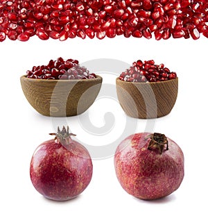 Set of pomegranates. Pomegranate isolated on white background. Sweet and juicy garnet with copy space for text. Garnets isolated o
