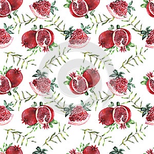 Set pomegranates on a white background. Hand drawn watercolor illustration.