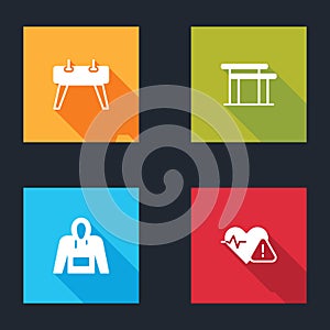 Set Pommel horse, Uneven bars, Hoodie and Heart rate icon. Vector