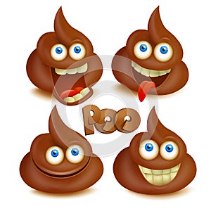 Set of poop emoji icons. Isolated over white