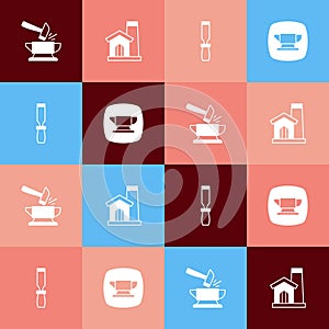 Set pop art Anvil and hammer, Smithy workshop interior, Rasp metal file and Blacksmith anvil tool icon. Vector