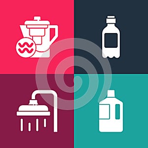 Set pop art Big bottle with clean water, Shower head, Bottle of and Water jug filter icon. Vector