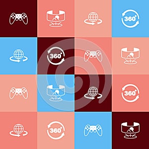 Set pop art Gamepad, 360 degree view, 3d modeling and icon. Vector
