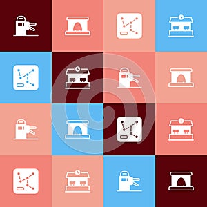 Set pop art Turnstile, Railway tunnel, map and station icon. Vector