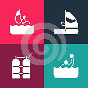 Set pop art Water polo, Aqualung, Windsurfing and icon. Vector