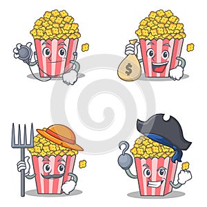 Set of Popcorn character with doctor money mouth farmer pirate