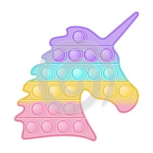 Set of popit unicorn in style a fashionable silicon fidget toys. Addictive antistress toy in pastel colors. Bubble photo