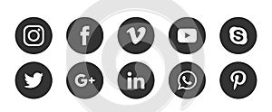 Set of popular social media logos icons Instagram Facebook Twitter Youtube WhatsApp vimeo pinterest linkedin  element vector