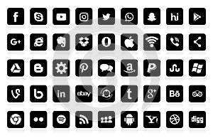 Set of popular social media logos, icons: Facebook, Instagram, Youtube, Twitter, LinkedIn, WhatsApp