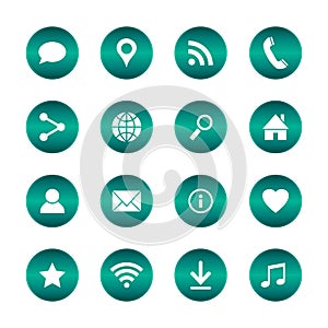 Set of popular web icons. Vector circle buttons with basic icons. Isolated background.