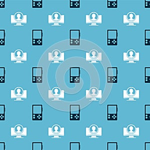 Set Portable video game console and Create account screen on seamless pattern. Vector