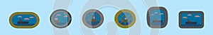 set of porthole cartoon icon design template with various models. vector illustration isolated on blue background