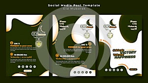 Set of portrait social media post template in green and white waving design with islamic style. Islamic background in green and