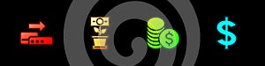 Set Pos terminal, Money plant the pot, Coin money with dollar and Dollar symbol icon. Vector