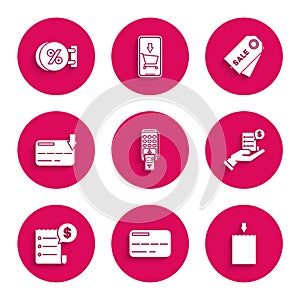 Set POS terminal with printed reciept and confirms the payment by smartphone, check financial check, Price tag