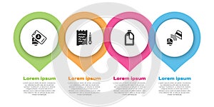 Set POS terminal, Shopping list and pencil, Bottle for cleaning agent and with credit card. Business infographic