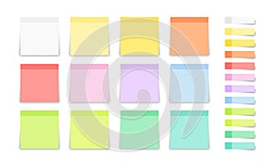 Set of post note sticker and square stickers. Blank colorful sticky notes. Office blanks, reminder lists collection. Vector