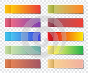 Set of post note stickers with shadow on a transparent background