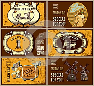 Set of postage stamps with different beer labels.