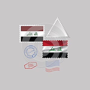 IRAQ flag postage stamp set, isolated on gray background, vector illustration. 10 eps