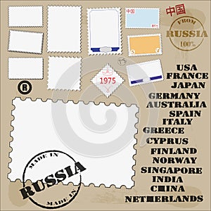 Set of postage stamps and postmarks