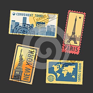 Set of Postage Stamps Vector Illustration