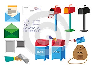 Set of Postal Service objects signs and symbols. Editable Clip Art.