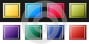 Set Postal stamp icon isolated on black and white background. Vector
