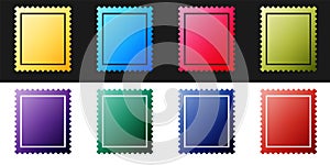 Set Postal stamp icon isolated on black and white background. Vector