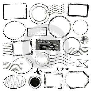 Set of postal stamps and postmarks