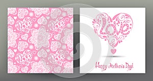 Set of postcard or banner for Happy mother`s Day with Love heart