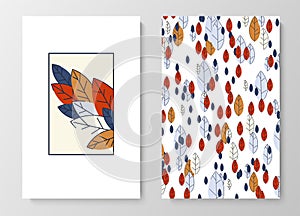 A set of posters for advertising, invitations, cards from colorful leaves. Autumn background for sales, congratulations