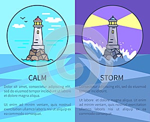 Set of Posters Depicting Lighthouses with Text photo