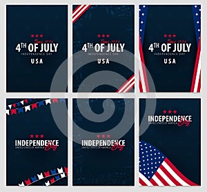 Set Posters of Fourth of July. 4th of July. Independence Day of the USA. Vector illustration.