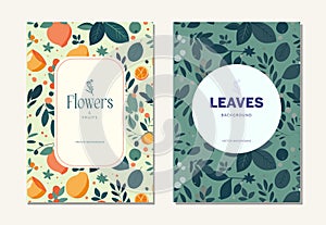 Set of posters with fruit pattern and text frame