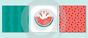 Set of posters with a slice of juicy watermelon.