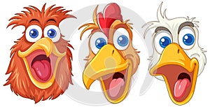 Set of Poultry Smiling Heads