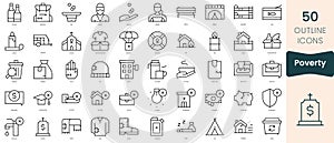 Set of poverty icons. Thin linear style icons Pack. Vector Illustration