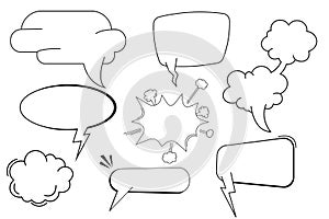 Set pow bubble speech comic expression frame cartoon doodle isolated on white background. Boom explode effect, halftone