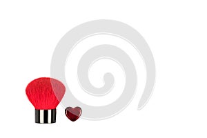 Set of powder brush and heart as a symbol of beauty for Valentine day. Isolated on white