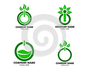 Set of Power Button and Leaves Logo Template Design Vector