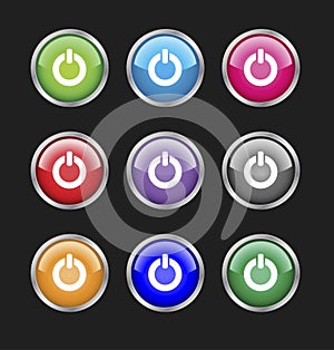 Power buttons icons button icon set vector vectors start on off turn turning switch push energy computer electric press round stop
