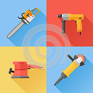 Set of power electric tools flat icons