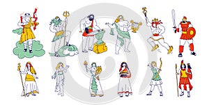 Set of Powerful Ancient Greek Gods and Goddess. Zeus Poseidon Hephaestus, Vulcan Apollon Hermes Ares, Hera Athena