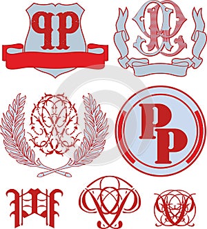 Set of PP monograms and emblem templates