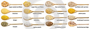 Set of precooked grains in wood spoons with names