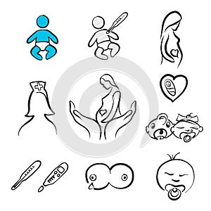 Set of pregnancy and midwife icons