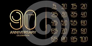 Set of premium anniversary logotype. Golden anniversary celebration emblem design for company profile, leaflet, magazine, brochure